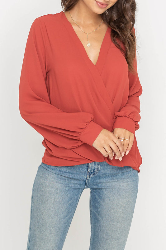 Grady Lush Crossover Blouse Cinnamon