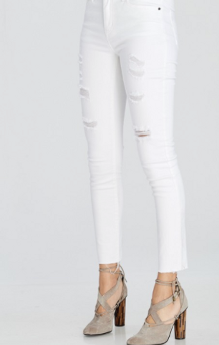 Distressed Raw Cut Skinny Jean White