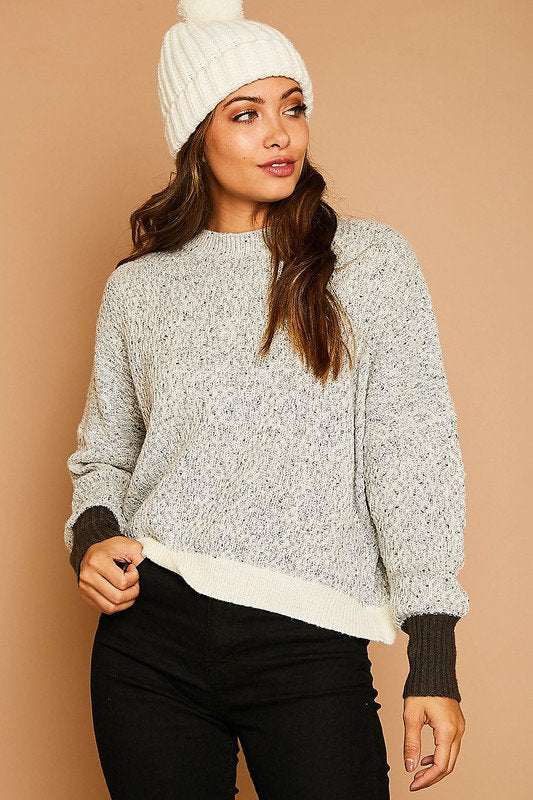 Color Block Mock Neck Sweater