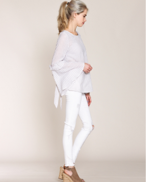 Listicle Striped Bell Sleeve Top