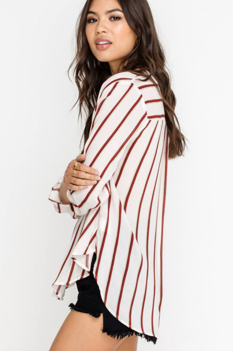 Lush Breezy Stripe V-Neck Blouse