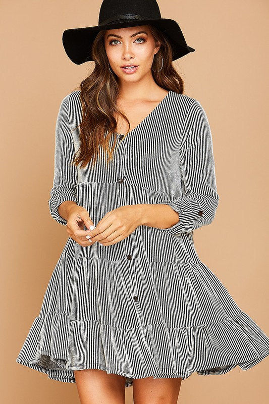 Mia Button Stripe Dress