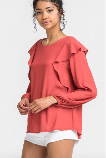 Lush Long Sleeve Ruffle Blouse