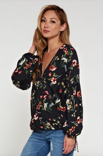Love Stitch Printed Surplice Top