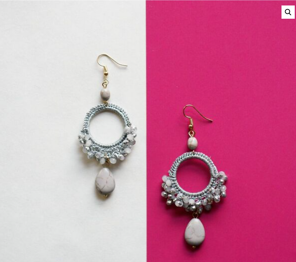 Beaded Stone Drop Earrings