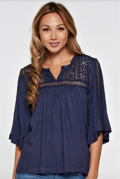 Love Stitch Crochet Lace Top Navy