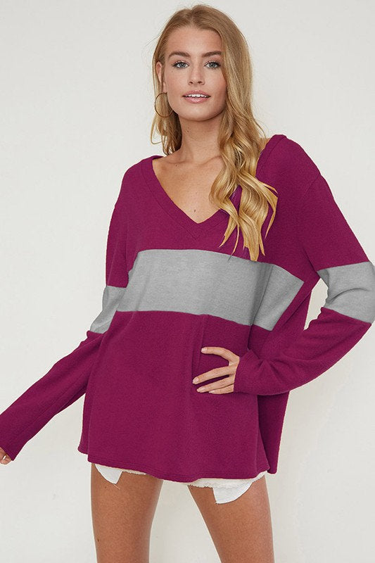Color Block Knit Sweater Magenta