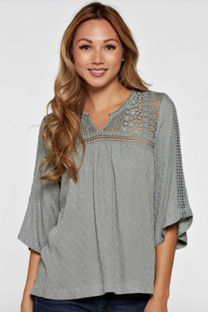 Love Stitch Crochet Lace Top Sage