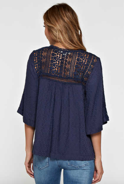 Love Stitch Crochet Lace Top Navy