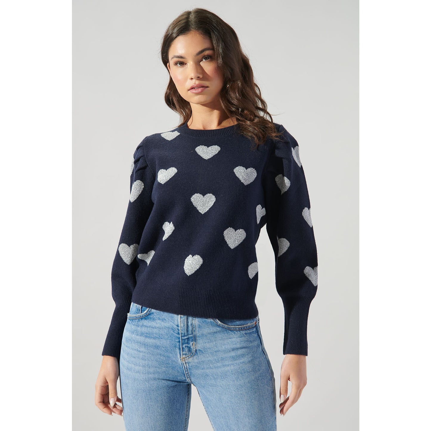 Sweetheart Lurex Puff Sleeve Sweater