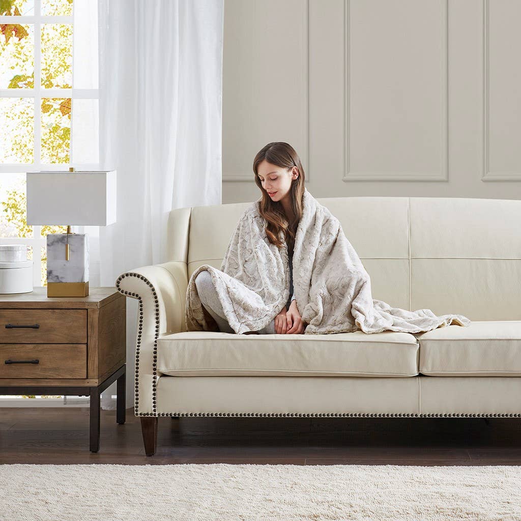 Oversized Faux Fur Throw Blanket Snow Leopard