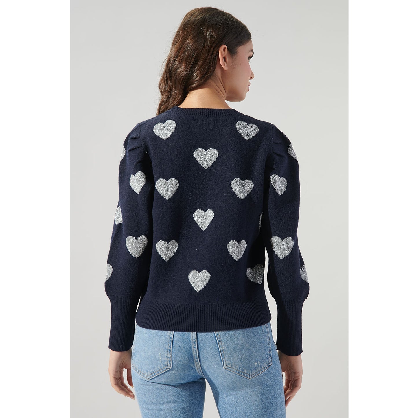 Sweetheart Lurex Puff Sleeve Sweater