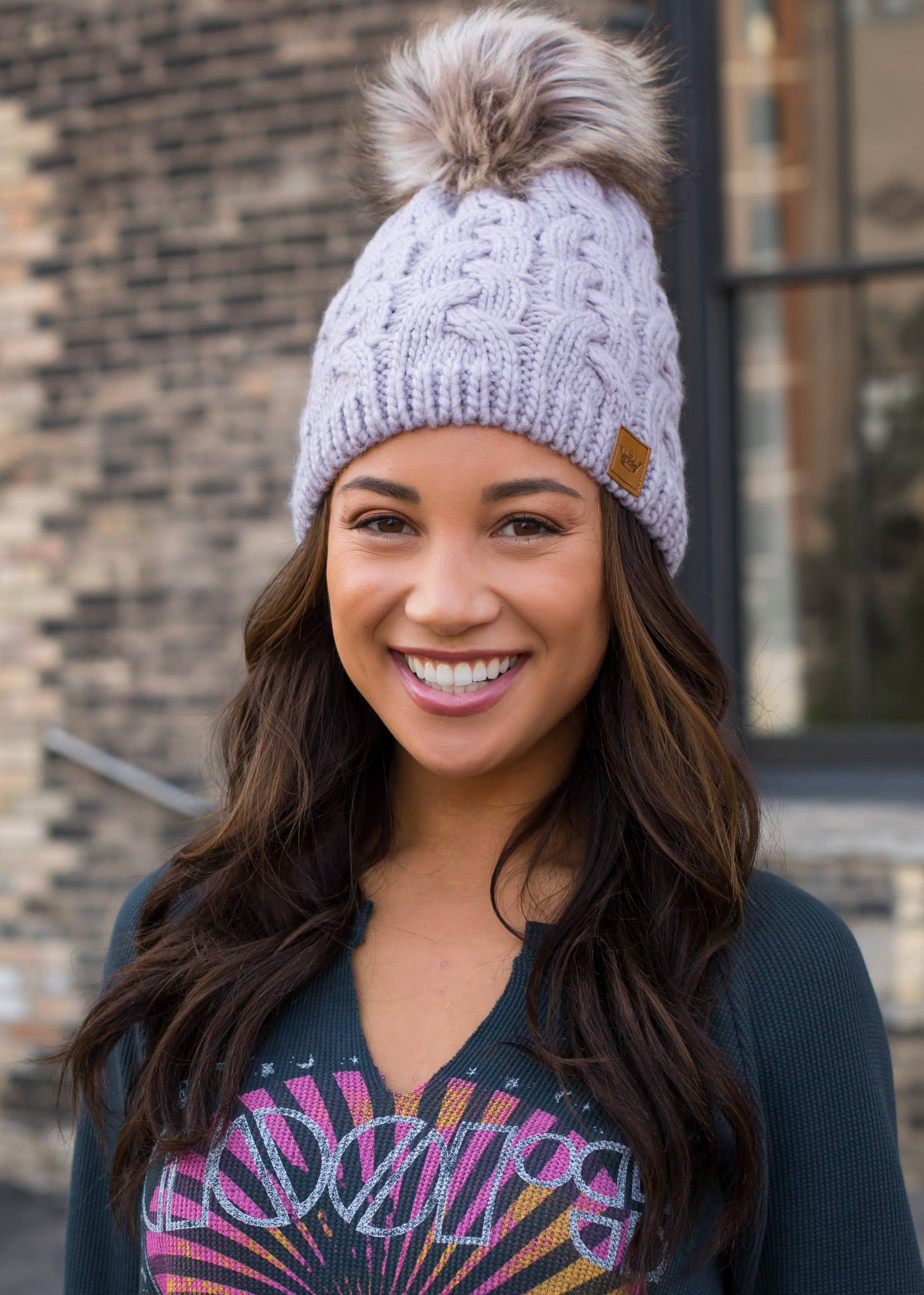 Lilac Braided Knit Pom Hat