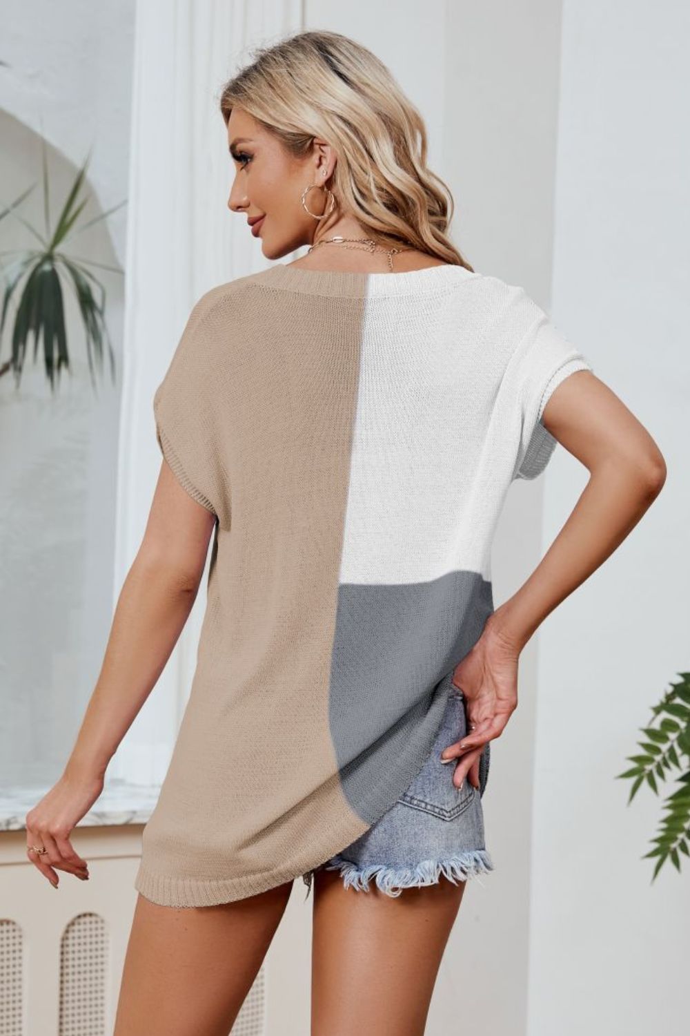 Sophia Color Block V-Neck Knit Top
