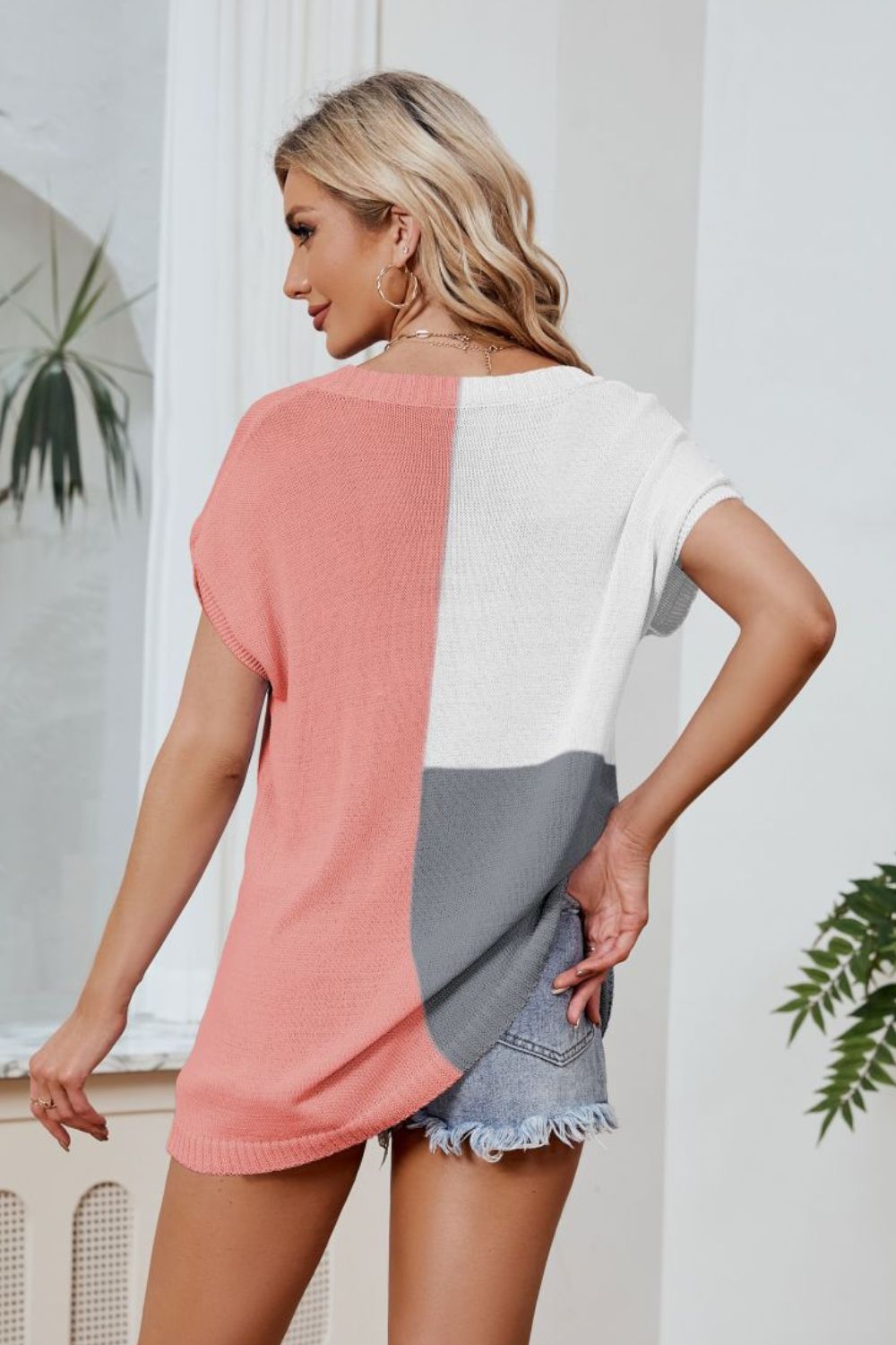 Sophia Color Block V-Neck Knit Top