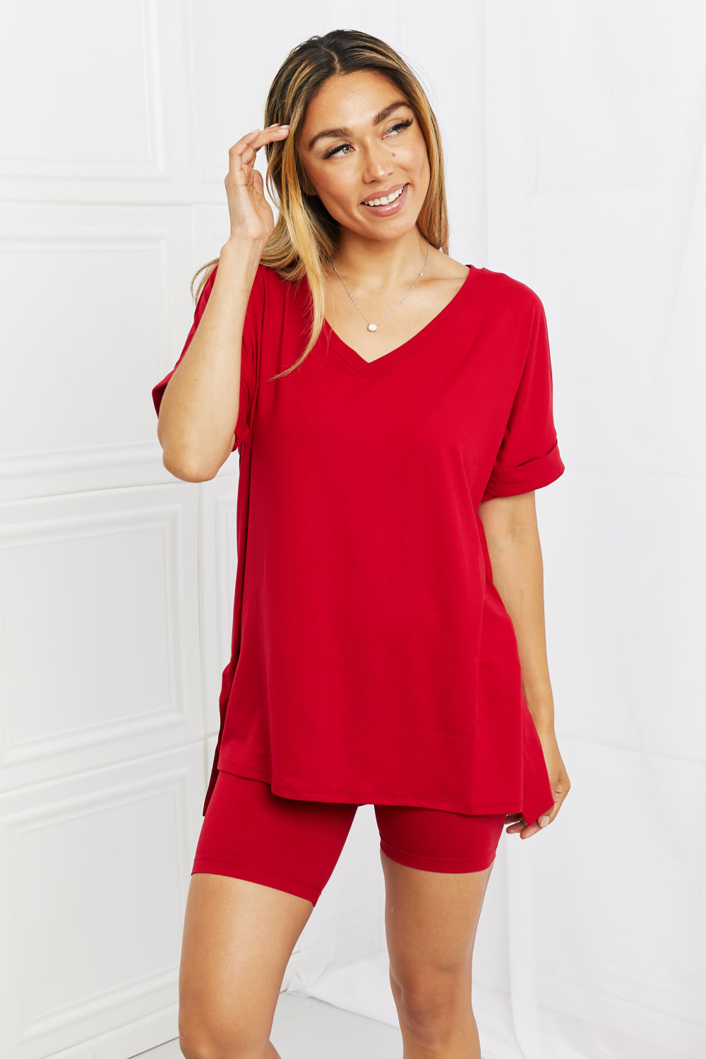 Zenana Brushed Lounge Set in Burgundy